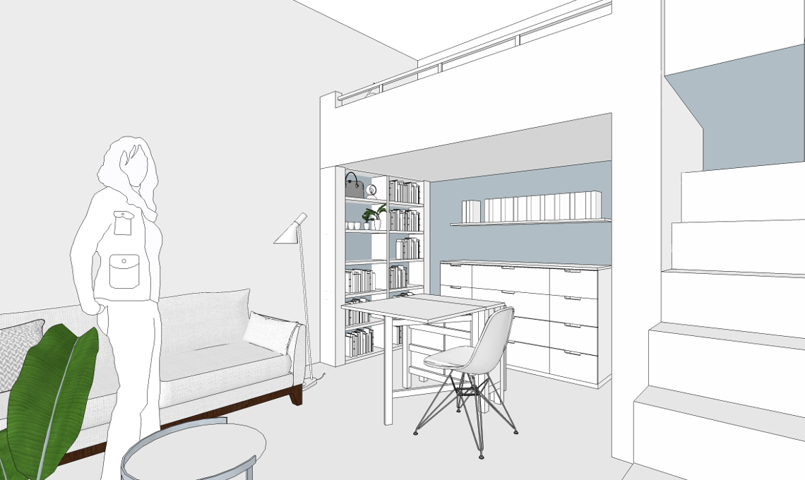 Progetto monolocale con soppalco - Vista 3