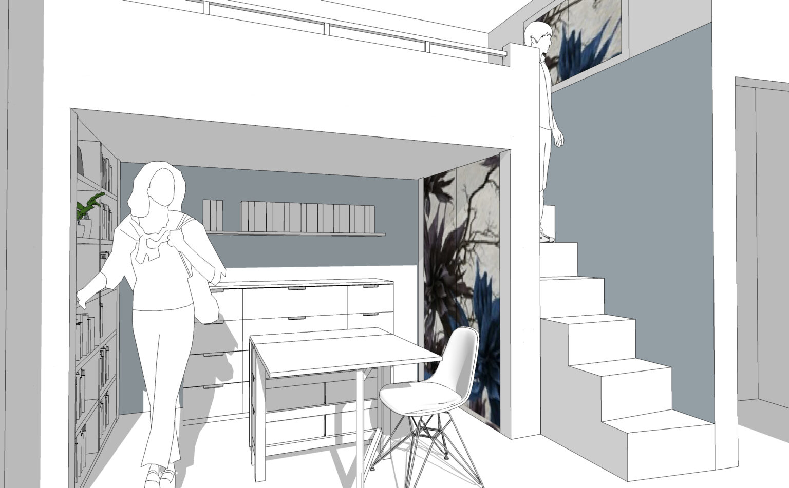 Progetto monolocale con soppalco - Vista 1