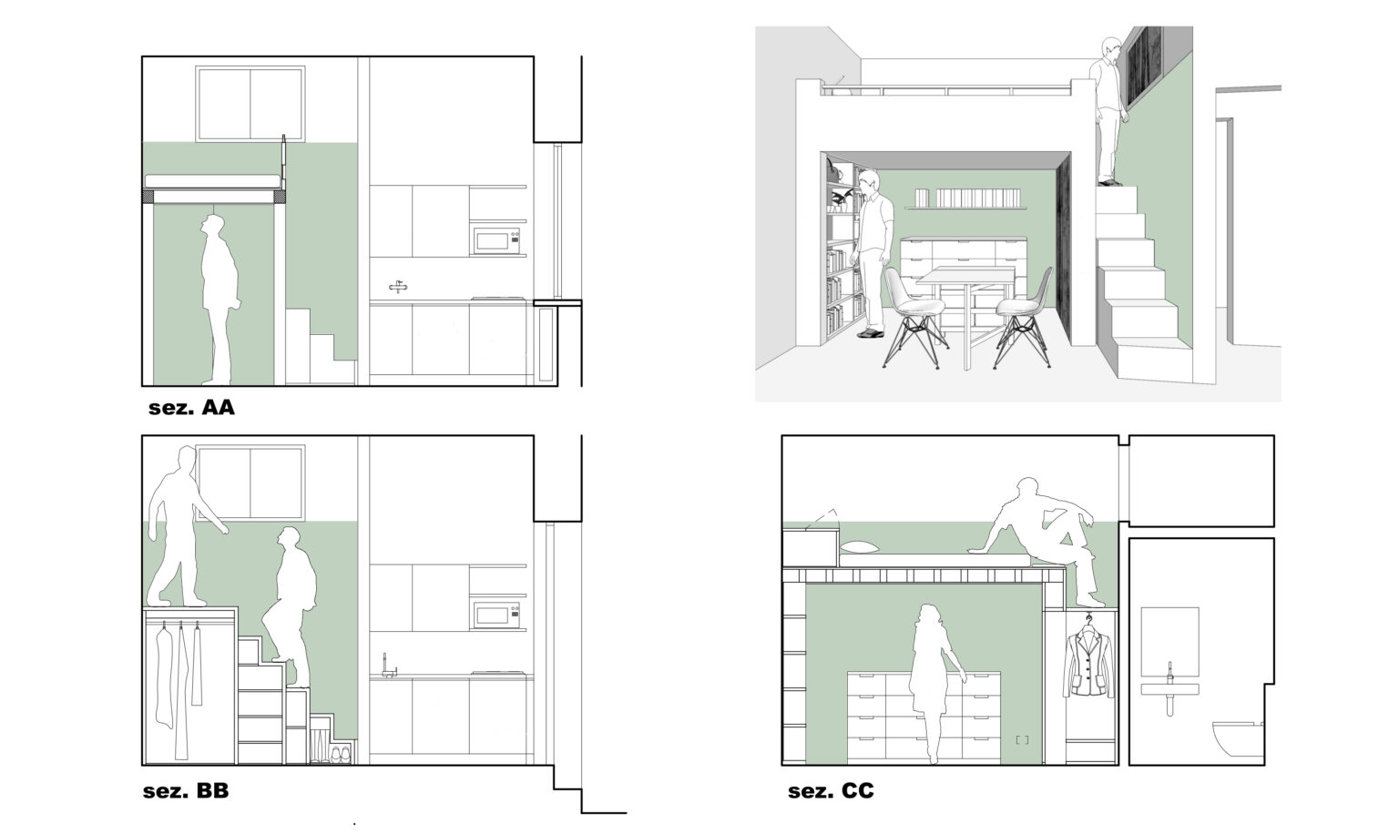 Progetto monolocale con soppalco - Vista 2
