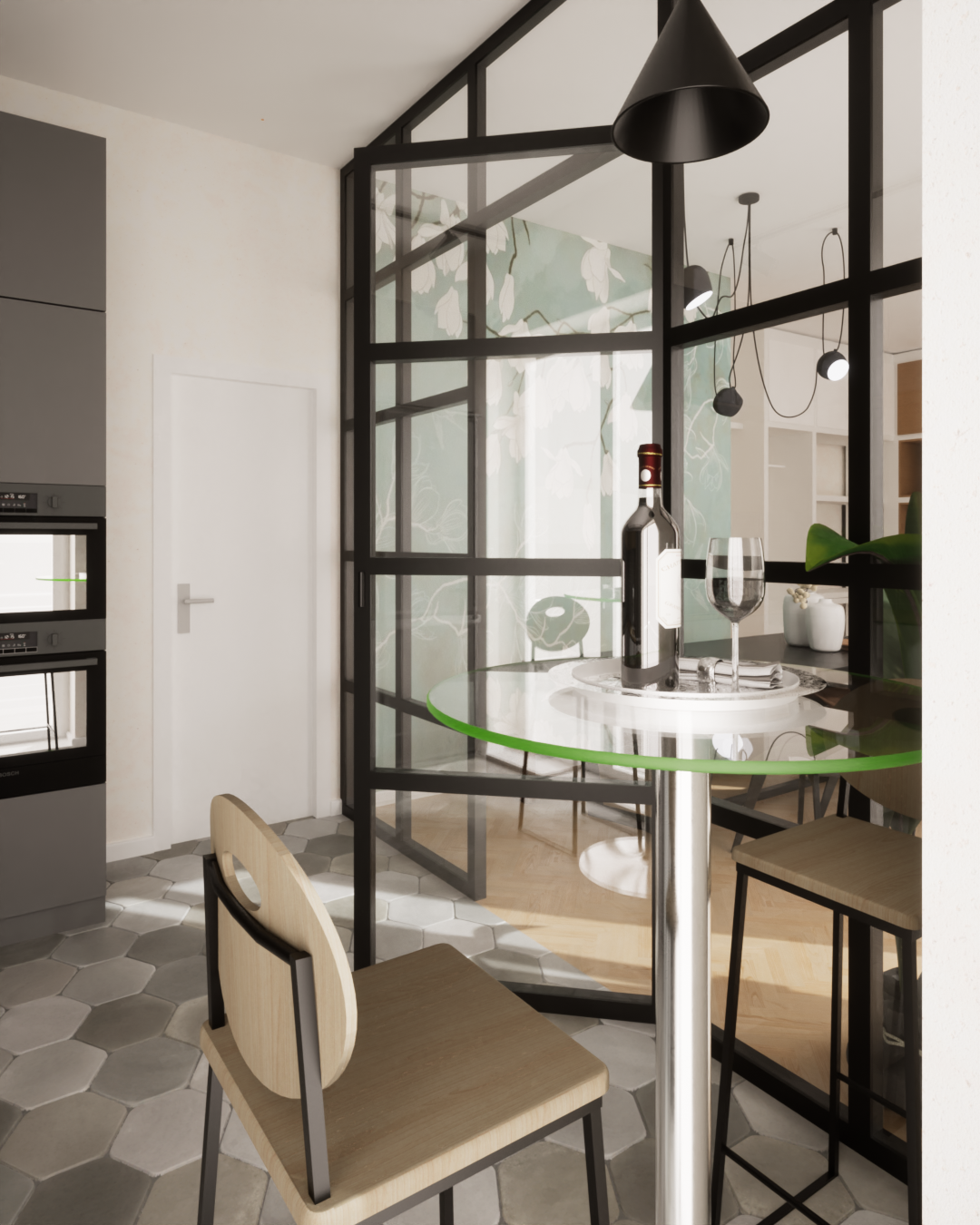Cucina a vista ma chiusa da una vetrata - Vista 5